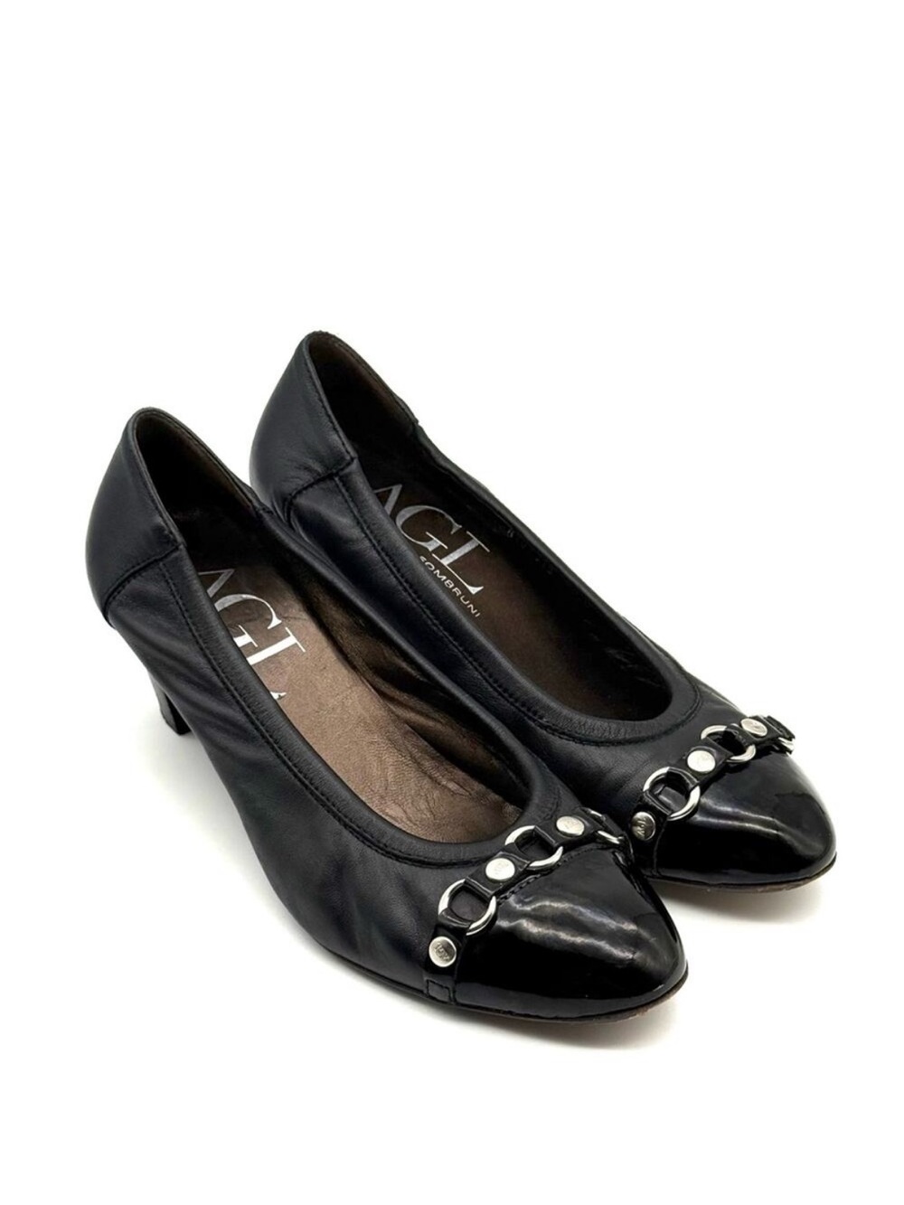AGL Attilio Giusti Leombruni Black Leather Cap Toe Heel EU 39.5 US 9.5